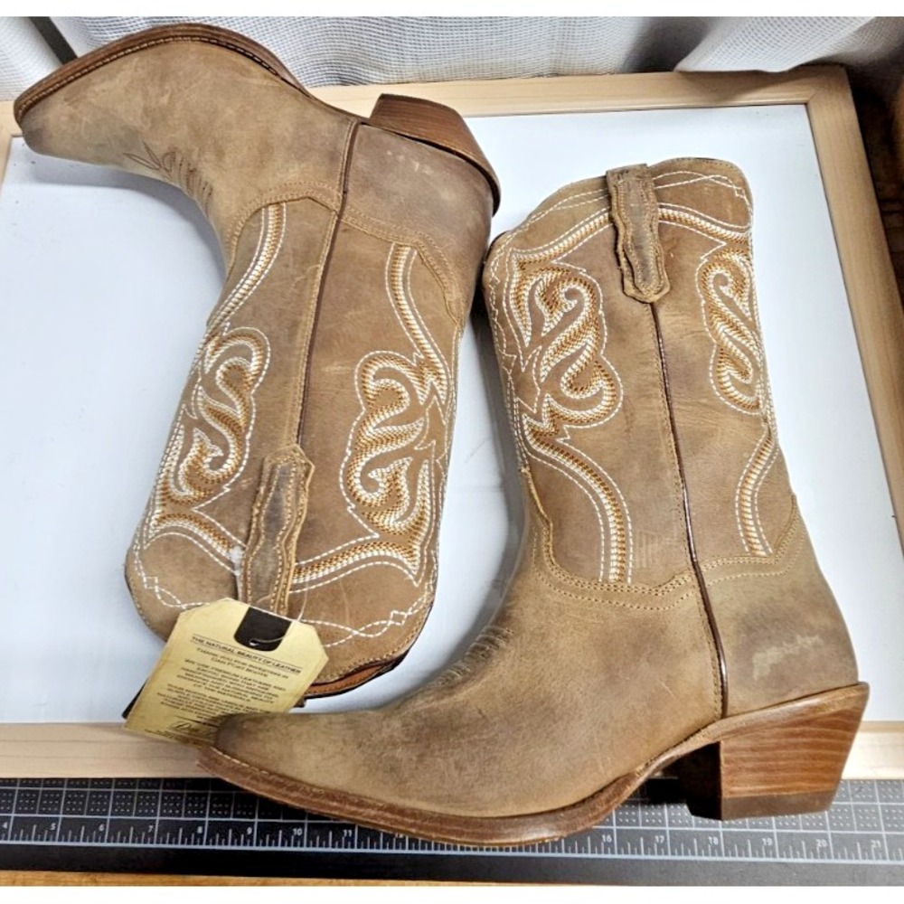Dan Post Womens Karmel Embroidered Snip Toe Pull On Boots Mid Calf 9M - Picture 4 of 14